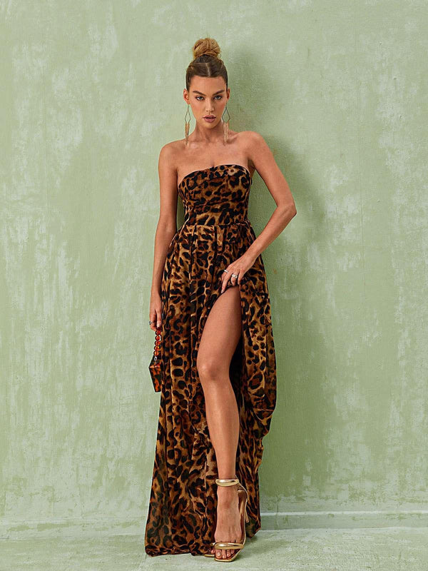 Malou Strapless Leopard Printed Maxi Dress - Mew Mews Fashion