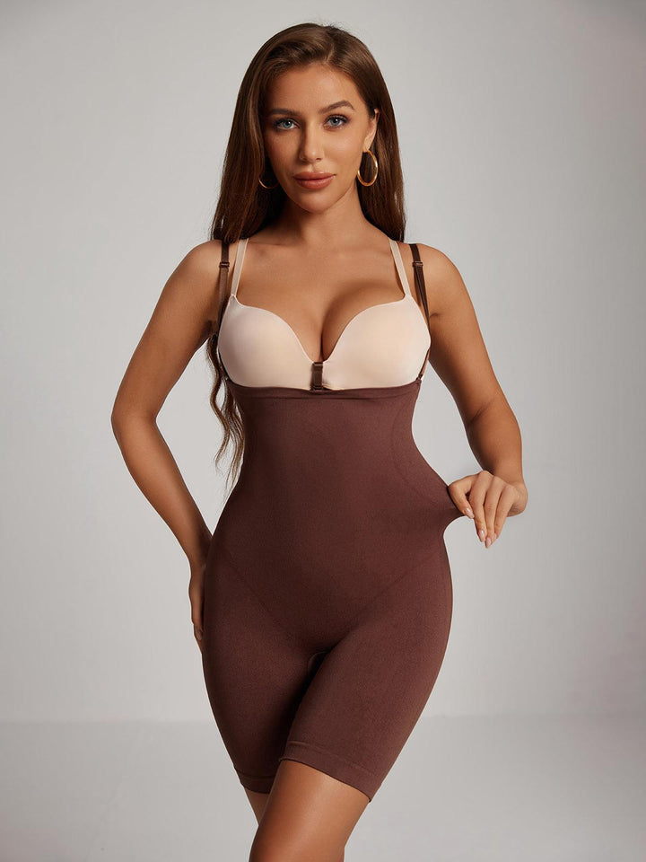 Manu Open Bust Shortie Bodysuit In Coffee - Mew Mews