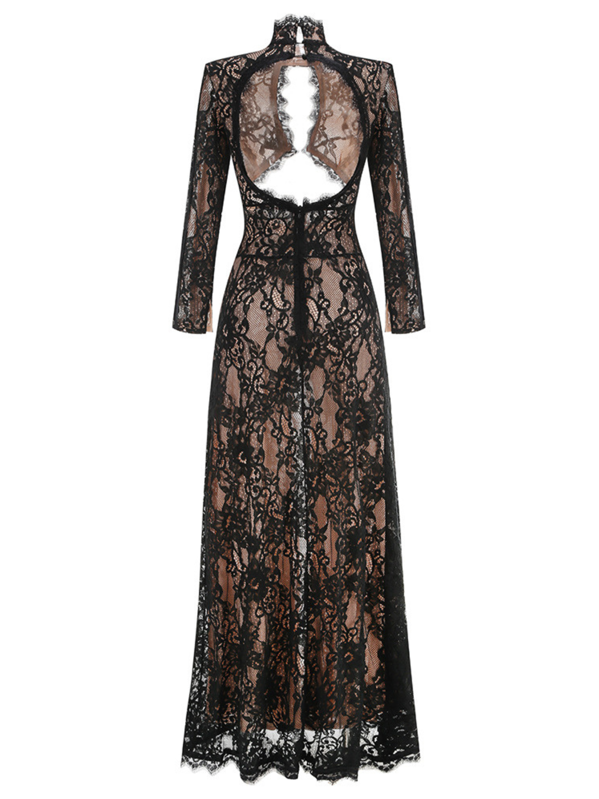 chinese dress ladies Mew Mews Mareike Long Sleeve Lace Split Maxi Dress in Black