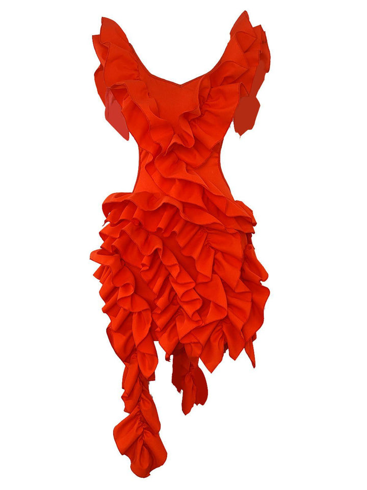 Margie Cutout Ruffle Tiered Dress In Orange - Mew Mews