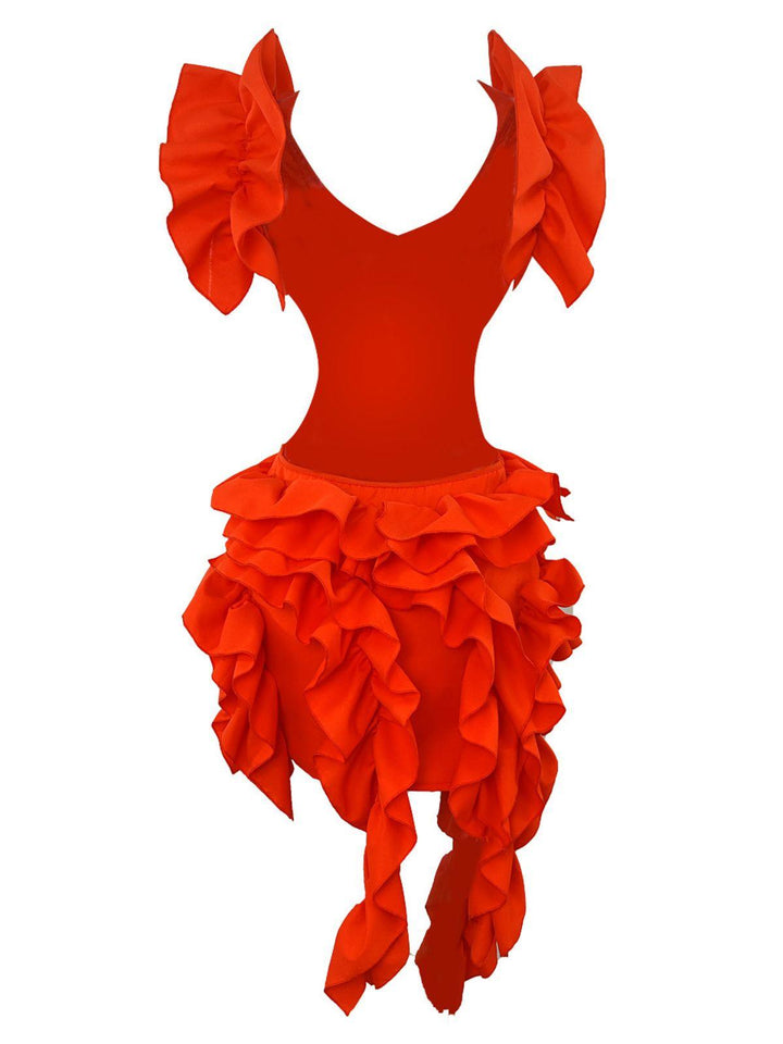 Margie Cutout Ruffle Tiered Dress In Orange - Mew Mews