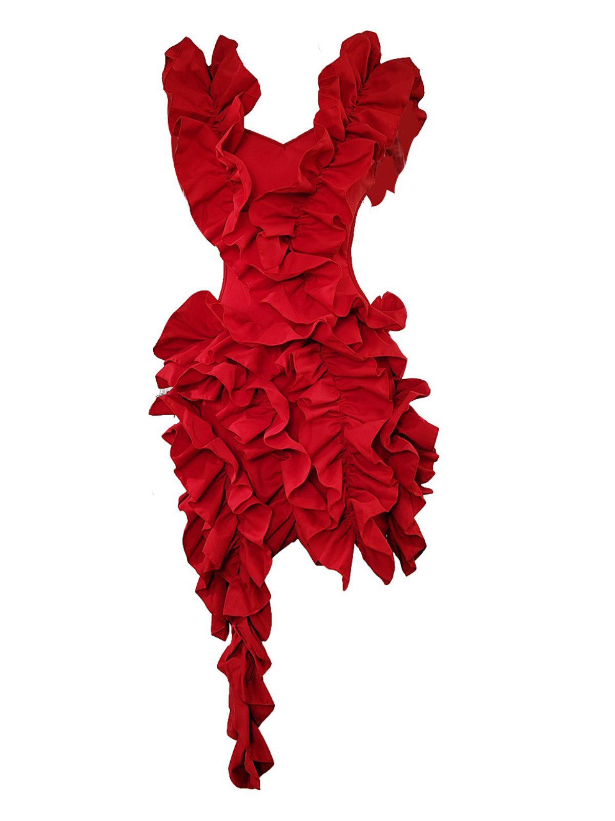 Red Cut-out Ruffled Dress 17277