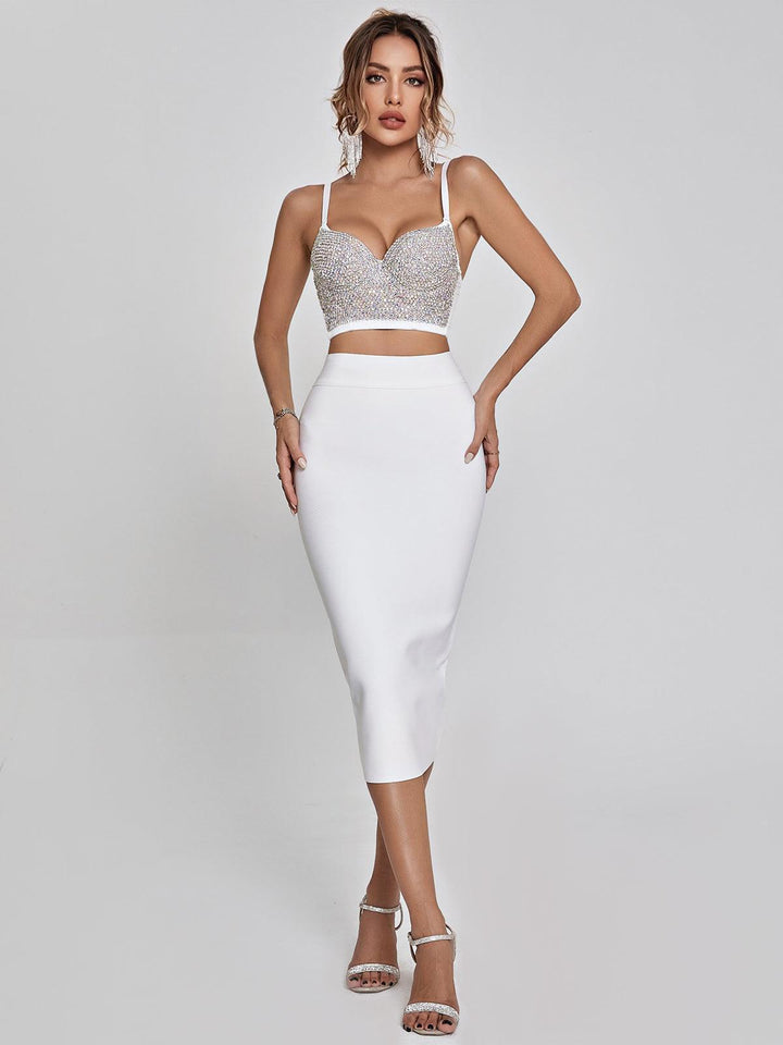 Mariam Bandage Pencil Skirt In White - Mew Mews