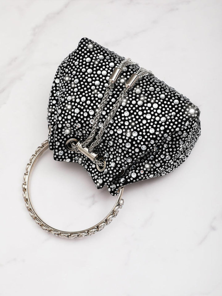 Mattea Crystal Embellished Bucket Bag In Black - Mew Mews