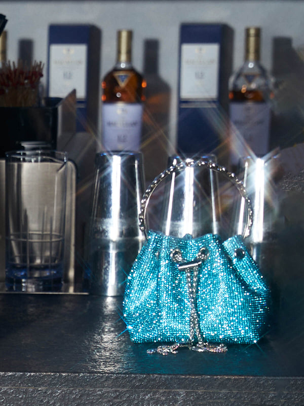 Mattea Crystal Embellished Bucket Bag In Blue