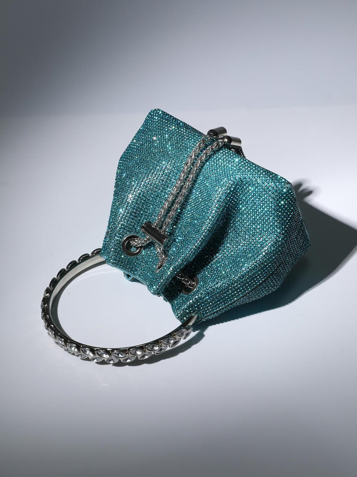 Mattea Crystal Embellished Bucket Bag In Blue - Mew Mews