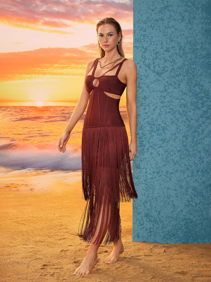 Megumi Fringe Hollow Bandage Dress - Mew Mews