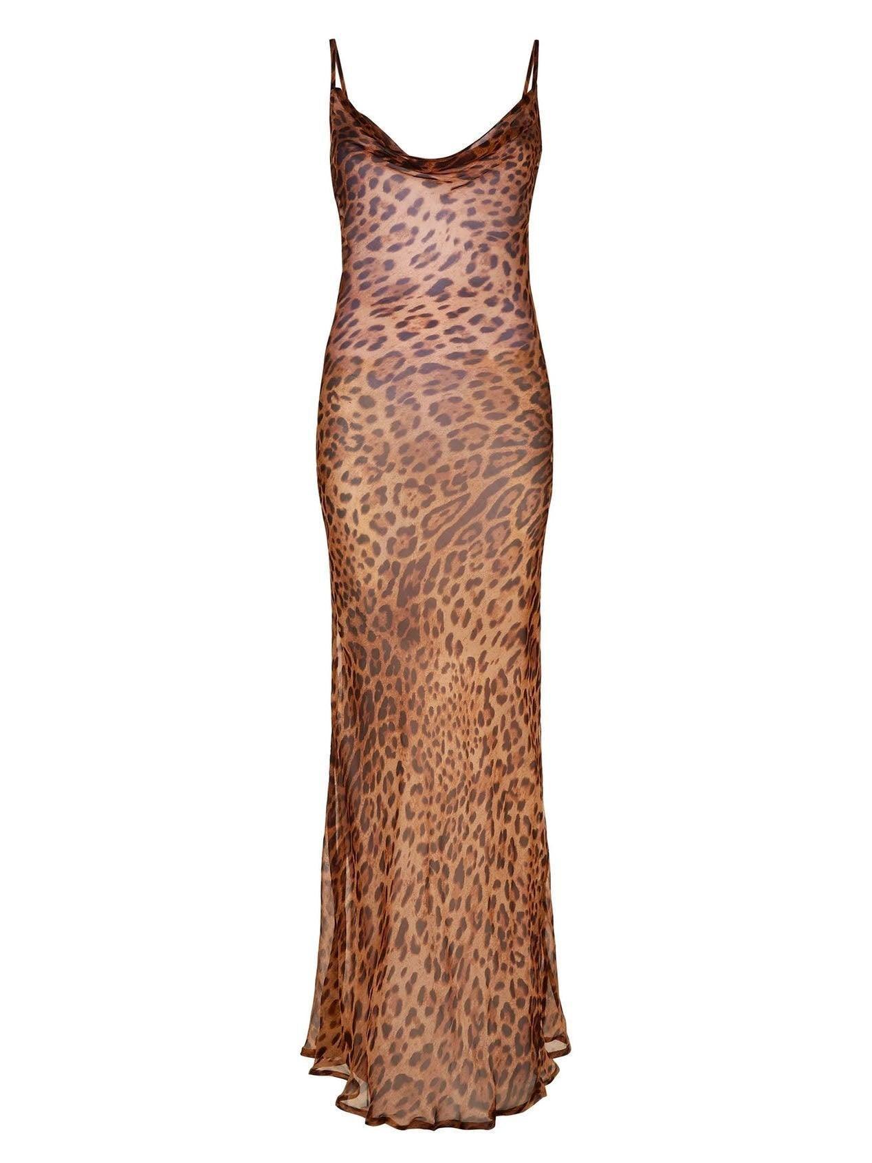 Mew Mews Melany Leopard Print Spaghetti Maxi Dress
