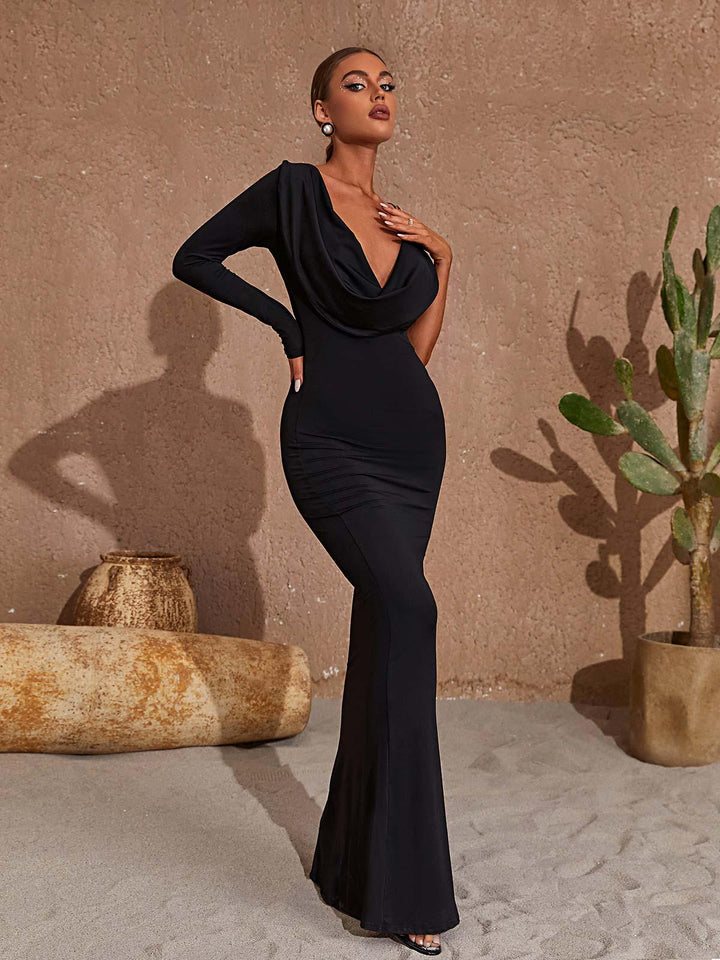 Meliora One Shoulder Backless Maxi Dress In Black - Mew Mews Fashion