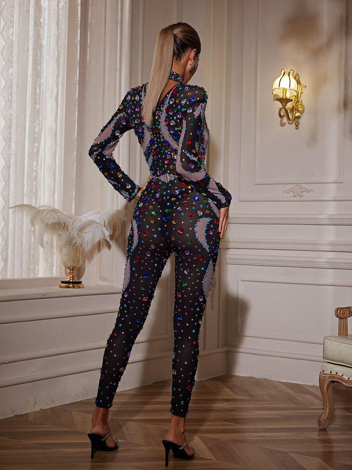 Mette High Neck Printed Rhinestone Jumpsuit - Mew Mews