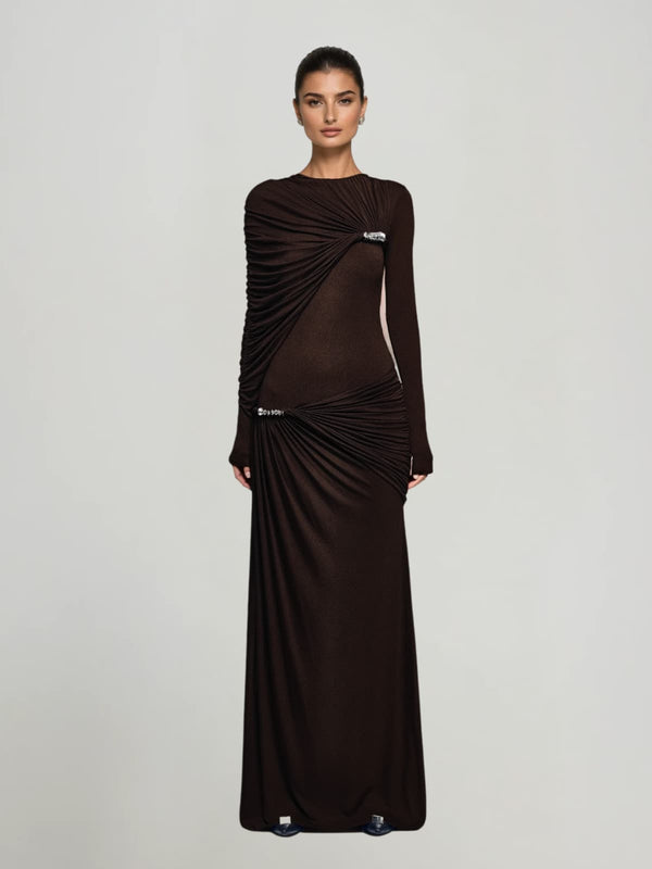 Microtoma Long Sleeve Ruched Maxi Dress