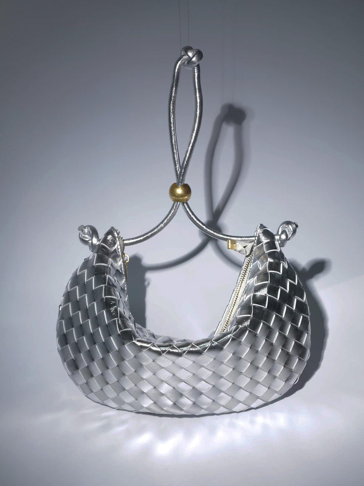 Midge Woven Drawstring Bag In Silver - Mew Mews