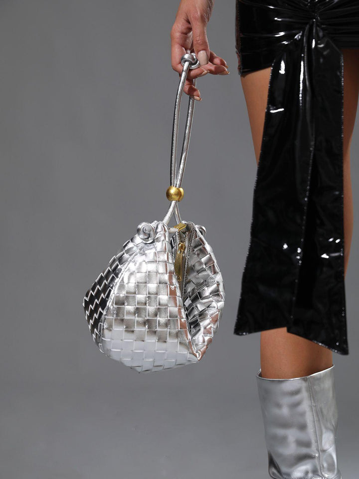 Midge Woven Drawstring Bag In Silver - Mew Mews