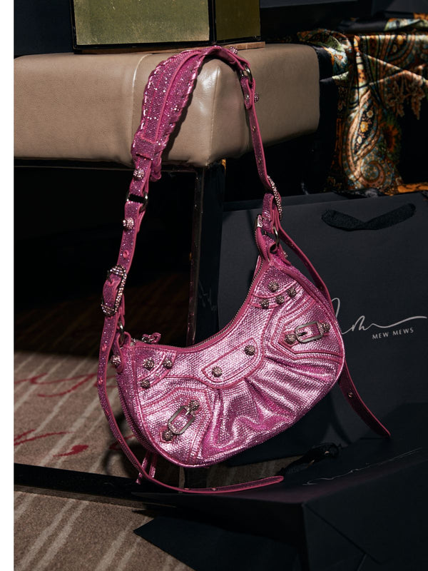 Misty Rhinestone Shoulder Bag In Hot Pink
