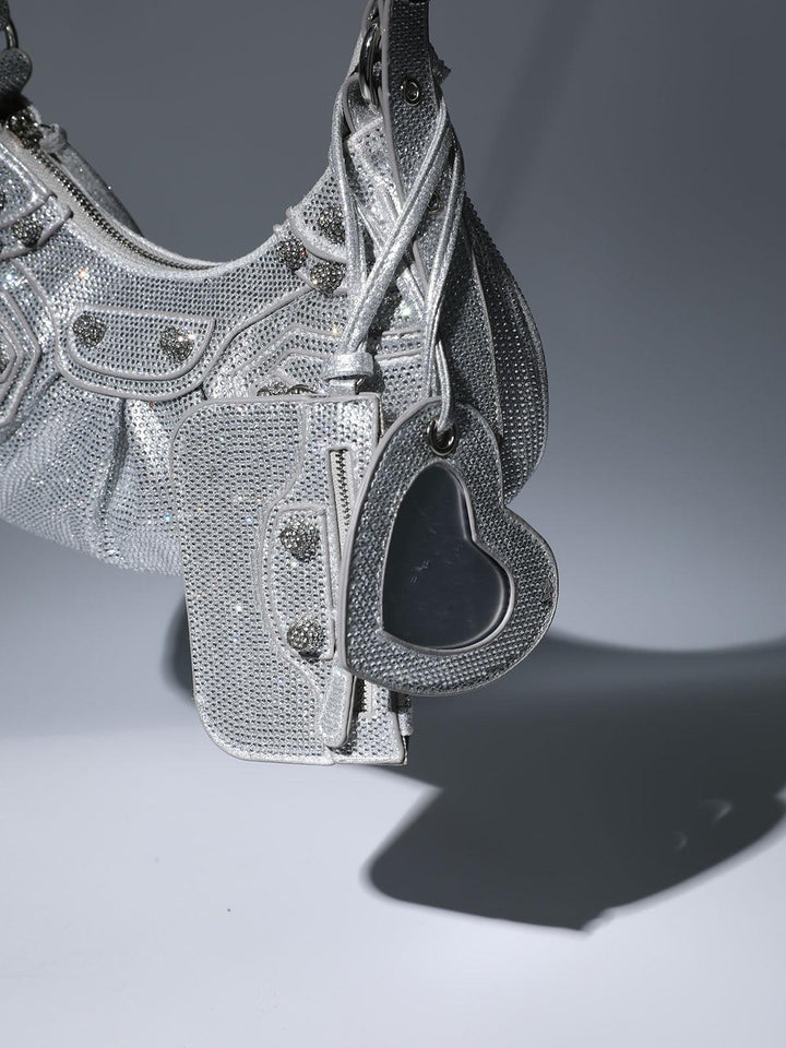 Misty Rhinestone Shoulder Bag In Silver - Mew Mews