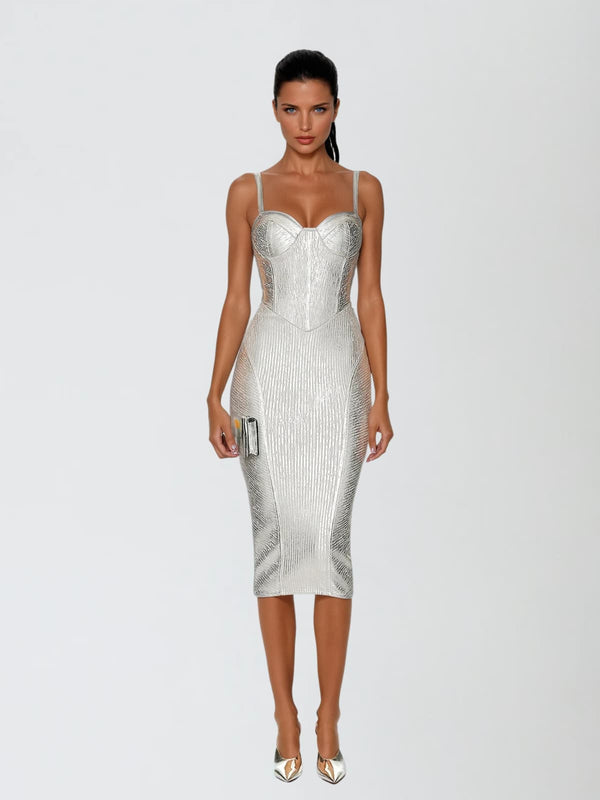 Mycorrhix Sleeveless Bandage Midi Dress