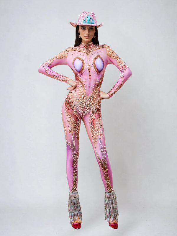 Myrax High Neck Rhinestone Jumpsuit
