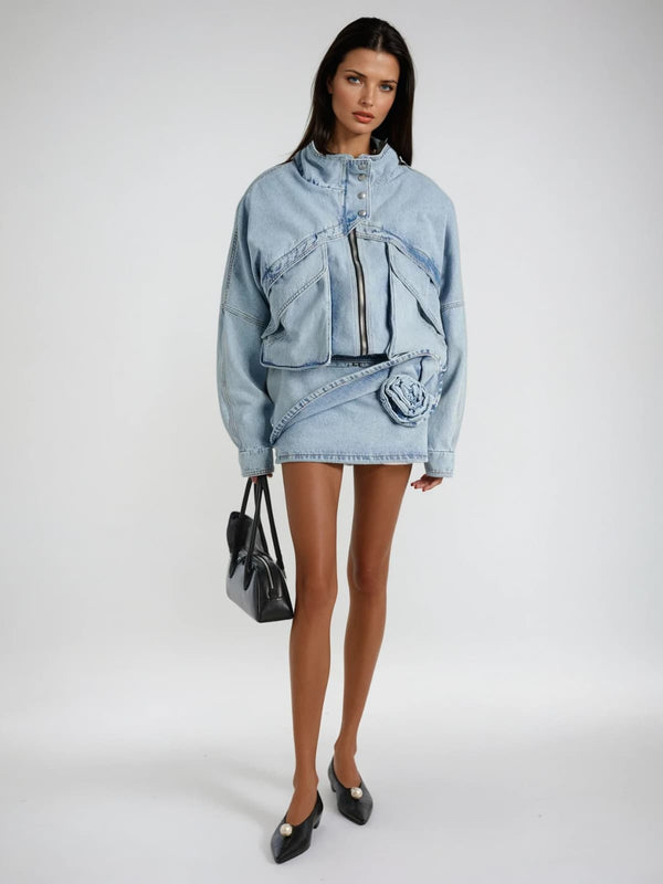 Naeron Stand Collar Denim Coat