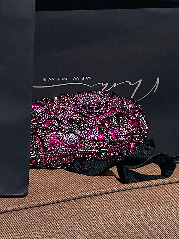 Nala Flower Rhinestone Embellished Clutch In Purple - Mew Mews