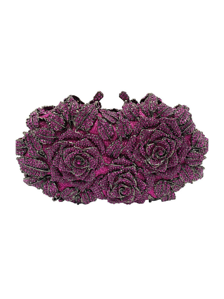 Nala Flower Rhinestone Embellished Clutch In Purple - Mew Mews