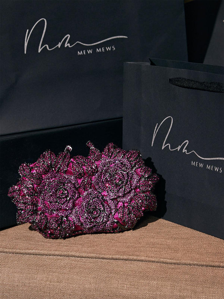 Nala Flower Rhinestone Embellished Clutch In Purple - Mew Mews