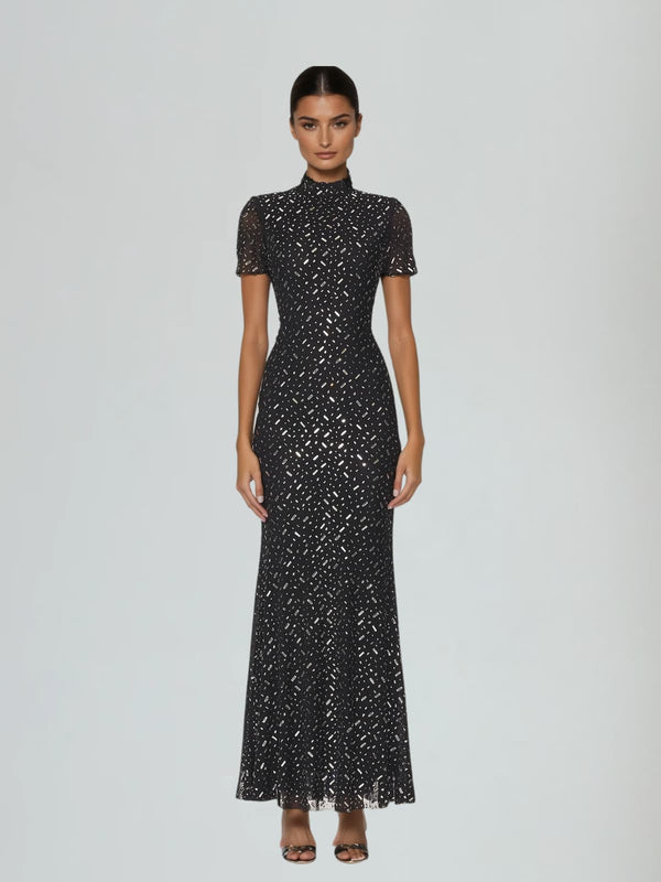 Natalja Short Sleeve Crystal Maxi Dress