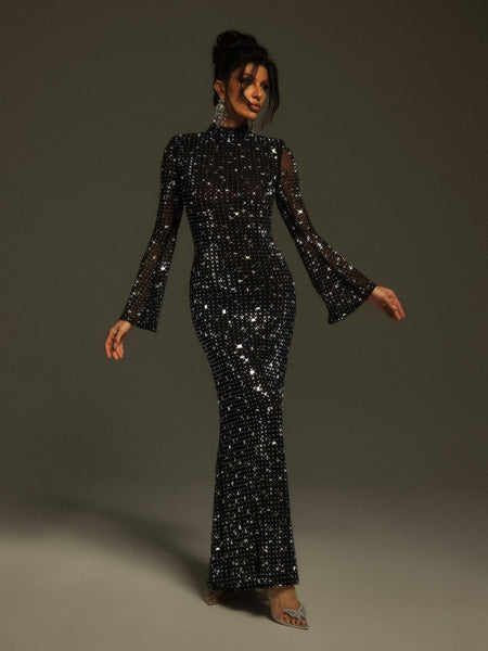 Natalja Long Sleeve Crystal Mesh Dress – Mew Mews