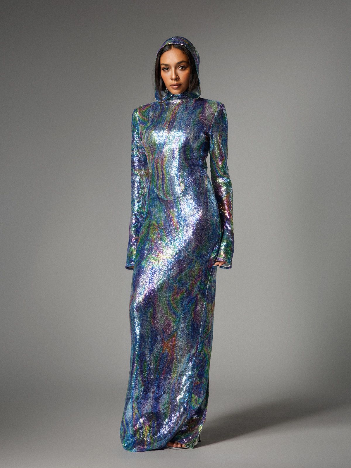 Nebraska Ombre Long Sleeve Hooded Maxi Dress In Blue – Mew Mews