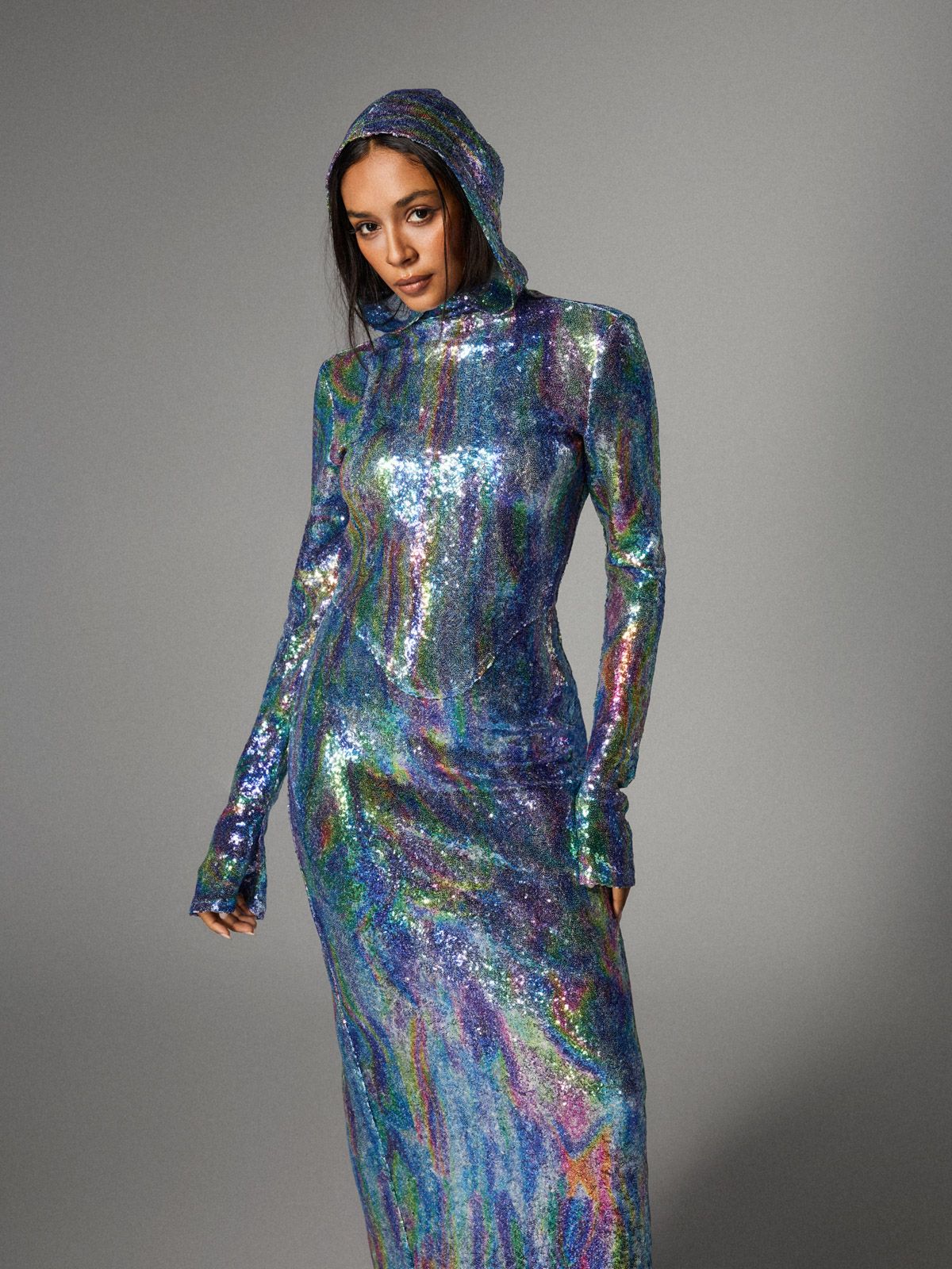 Nebraska Ombre Long Sleeve Hooded Maxi Dress In Blue – Mew Mews