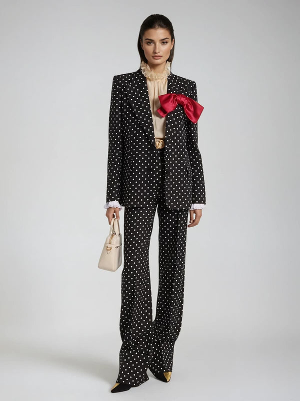 Nerida Plunge Neck Bow Dot Pants Set