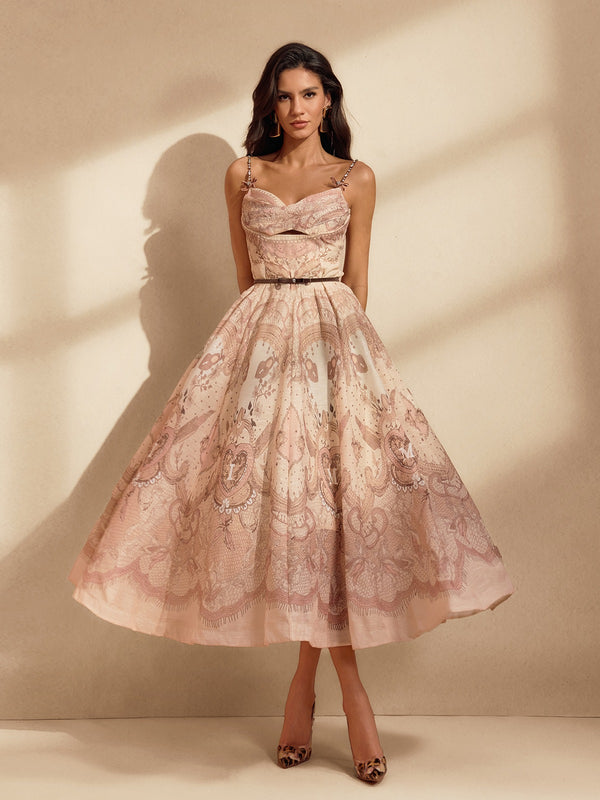 Nerys Spaghetti Printed Midi Dress