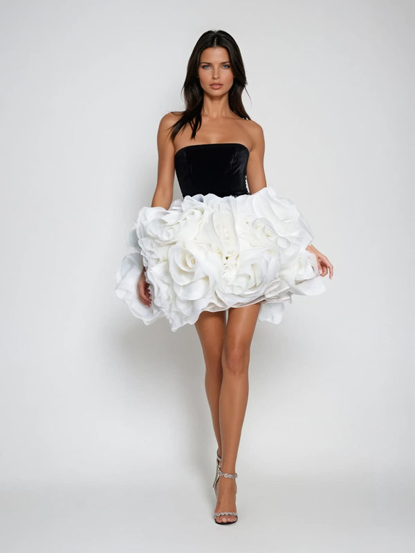 Nickan Strapless Flower Velvet Mini Dress