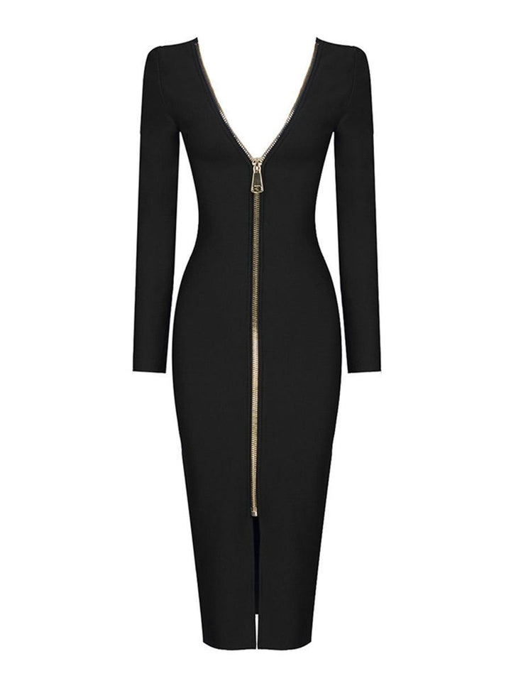 Nina Plunge Reversible Bandage Midi Dress In Black - Mew Mews