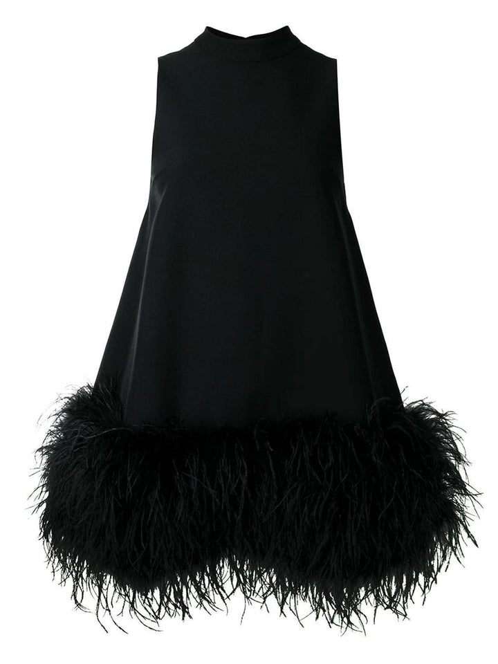 Nisha Feather Mini Dress In Black - Mew Mews