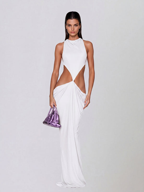 Mew Mews Norvalen Backless Cutout Draped Maxi Dress In White