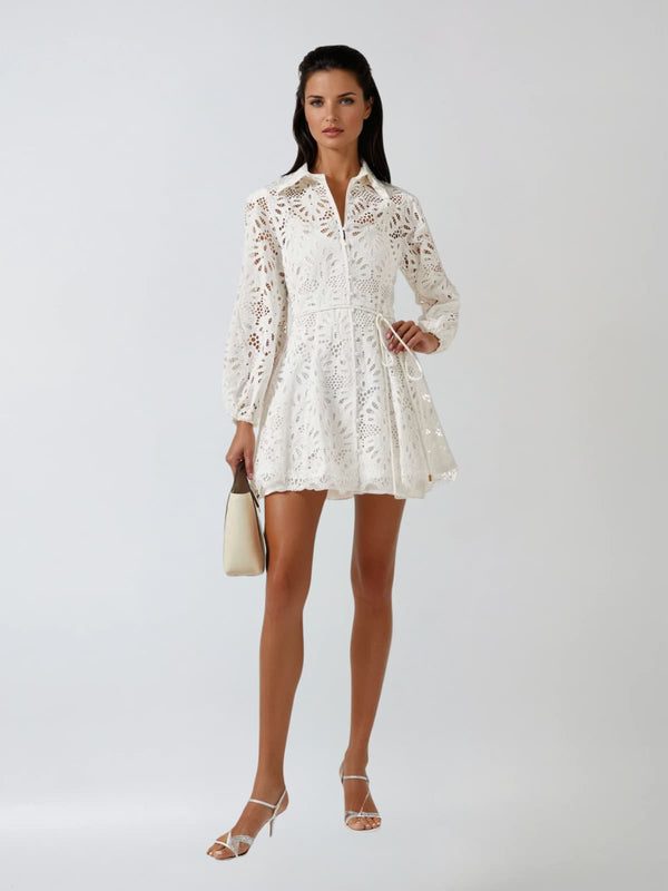 Nyren Folded Collar Cutout Tie Up Mini Dress
