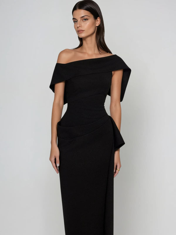 Nyronix One Shoulder Draped Midi Dress