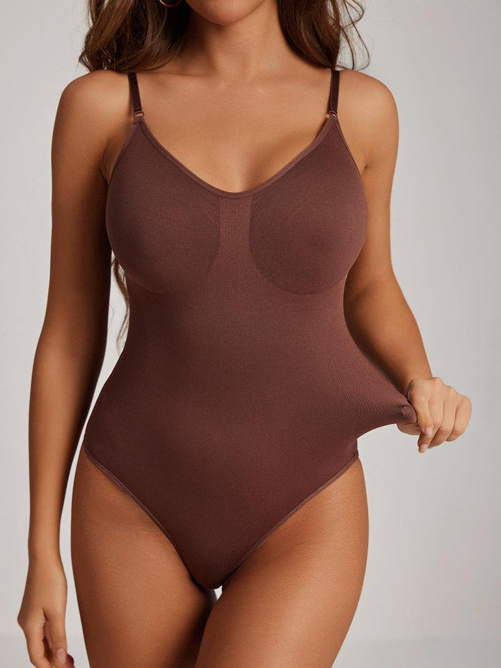 Obi Seamless Sculpt Plunge Thong Bodysuit In Coffee - Mew Mews