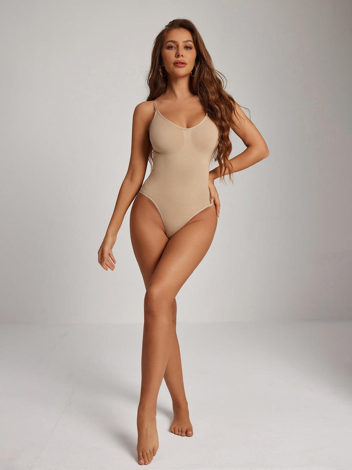 Obi Seamless Sculpt Plunge Thong Bodysuit In Nude - Mew Mews