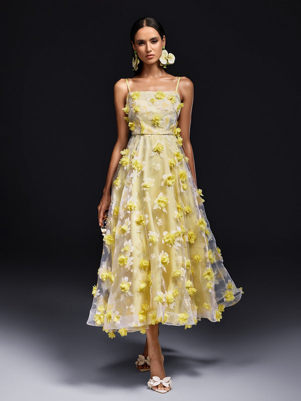 Olathe Spaghetti Flower Midi Dress