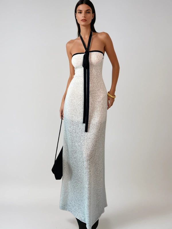 Olthar Halterneck Tie Up Maxi Dress