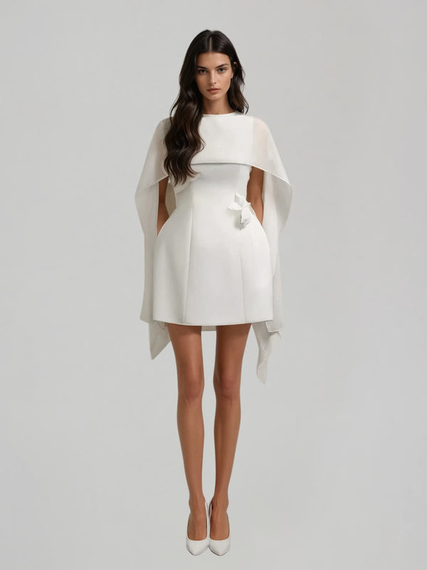 Olyon Shawl Flower Mini Dress In White