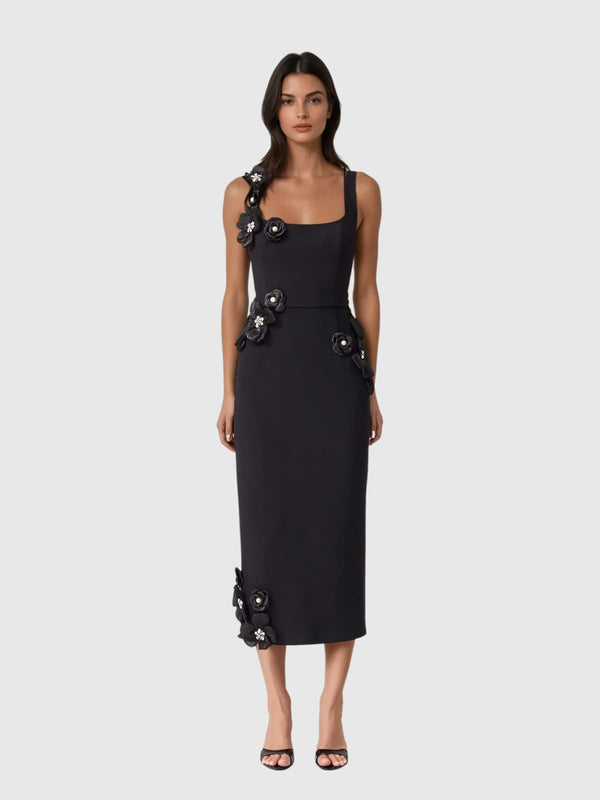 Olyria Square Collar Flower Midi Dress