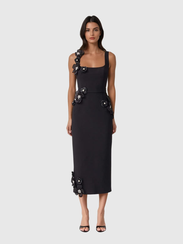 Olyria Square Collar Flower Midi Dress