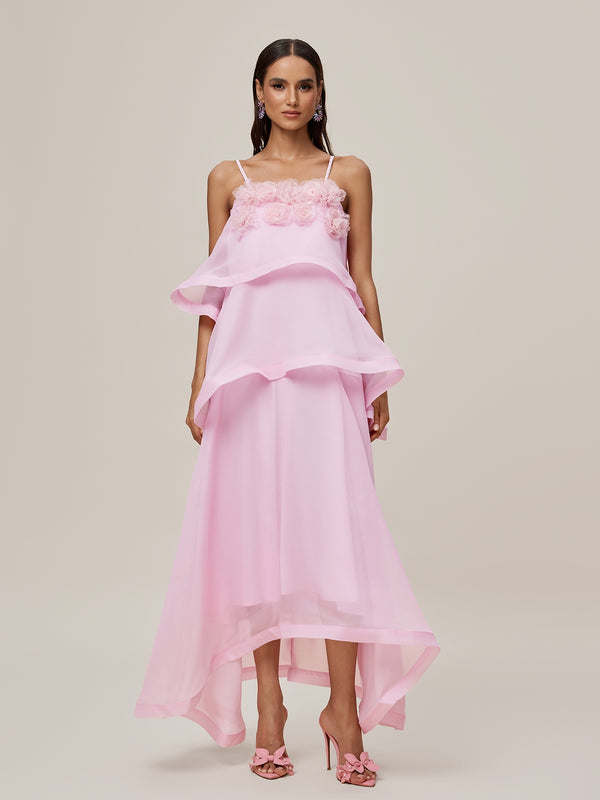 Omega Spaghetti Flower Tiered Maxi Dress