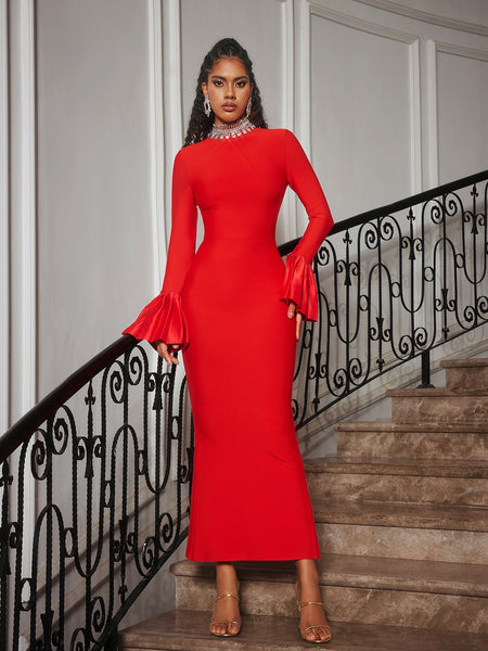 knee length red bandage dress NIYA BANDAGE DRESS
