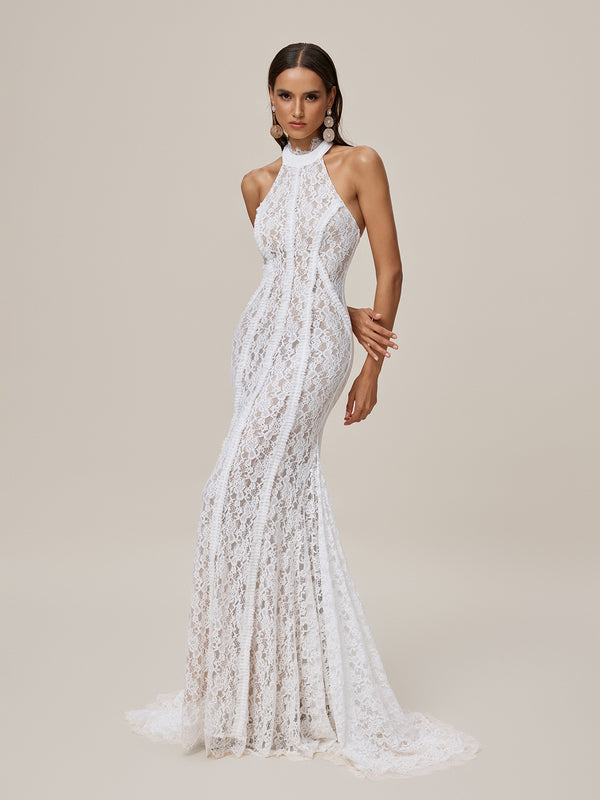 Oorjita Halterneck Lace Maxi Dress