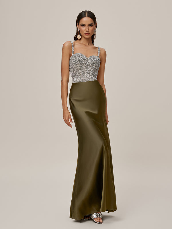 Ooyu Spaghetti Lace Up Embroidered Maxi Dress