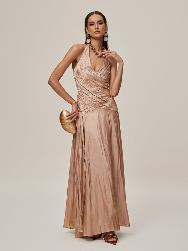 Ophrah Halterneck Ruched Draped Maxi Dress