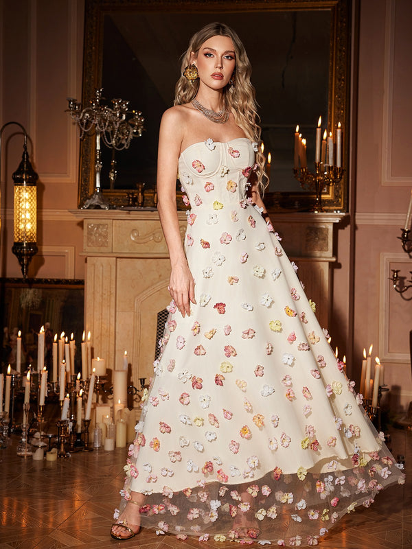 Orli Strapless Flower Maxi Dress